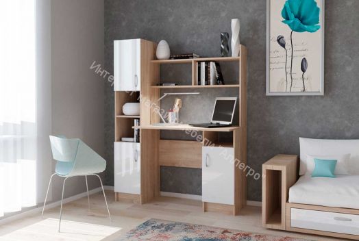 Стол компьютерный "ПКС-6" Дуб сонома/Белый глянец