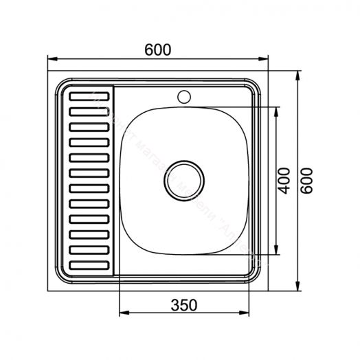 Мойка накладная глянцевая "MIXLINE" 600*600мм  правая с сифоном, без крепежа