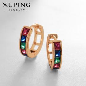 Серьги-кольца XUPING радуга, цветные в золоте, d=1,5 см