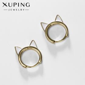 Серьги-кольца XUPING  кошечка, цвет белый в золоте, d=1,6 см