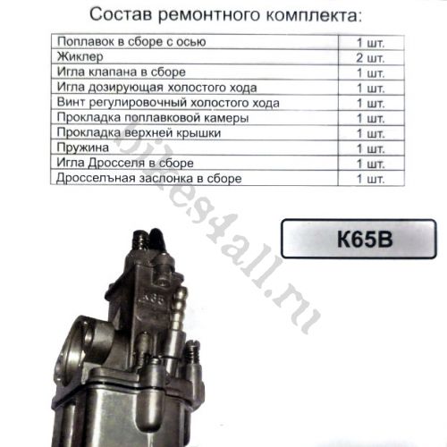 Ремкомплект карбюратора К65В Восход
