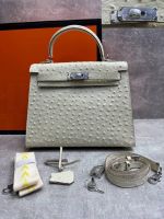 Сумка HERMES KELLY Ostrich страус 28 см серебро