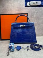 Сумка HERMES KELLY Crocodile 28 см серебро