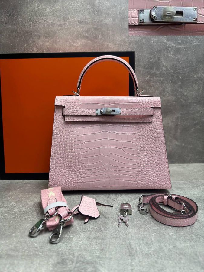 Сумка HERMES KELLY Crocodile 28 см серебро