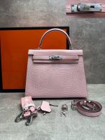 Сумка HERMES KELLY Crocodile 28 см серебро
