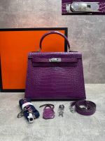 Сумка HERMES KELLY Crocodile 28 см серебро