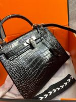 Сумка HERMES KELLY Crocodile 28 см серебро