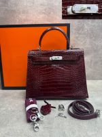Сумка HERMES KELLY Crocodile 28 см серебро