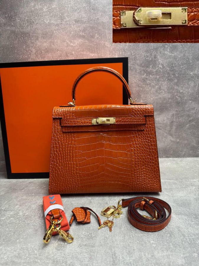 Сумка HERMES KELLY Crocodile 28 см золото