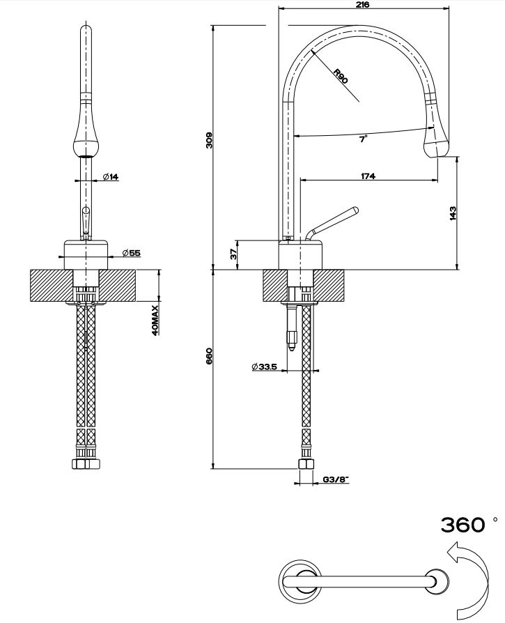 Gessi Goccia смеситель для раковины 33601 схема 2