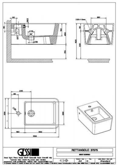 Gessi биде подвесное 37575518 Rettangolo 55,8х35,9 ФОТО
