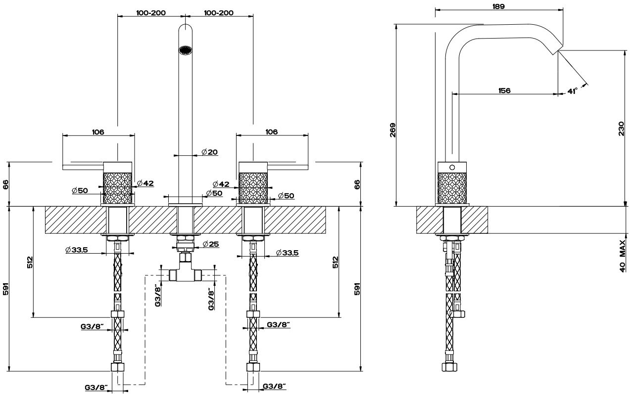 Смеситель для раковины Gessi Intreccio 54111 с фактурными ручками схема 6