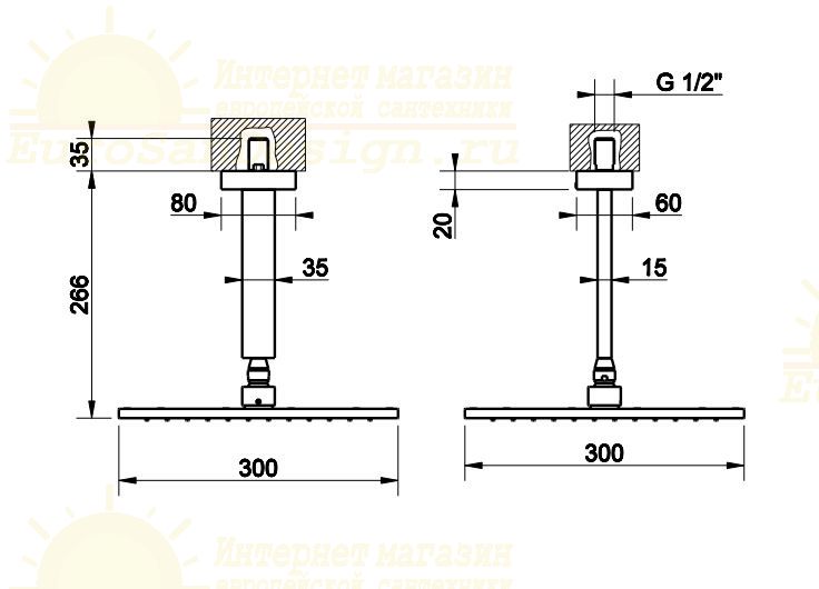 Тропический душ Gessi Rettangolo 15186 30х30 ФОТО