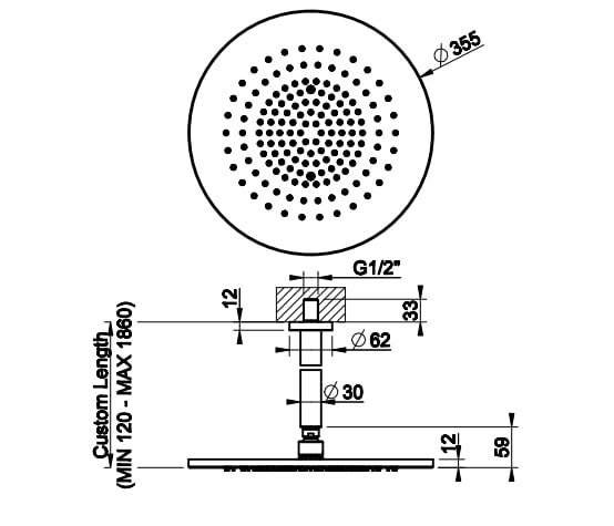 Тропический душ Gessi Bath-Shower316 54150 35,5х35,5 схема 2