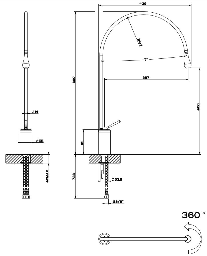 Gessi Goccia смеситель для раковины 33606 схема 3