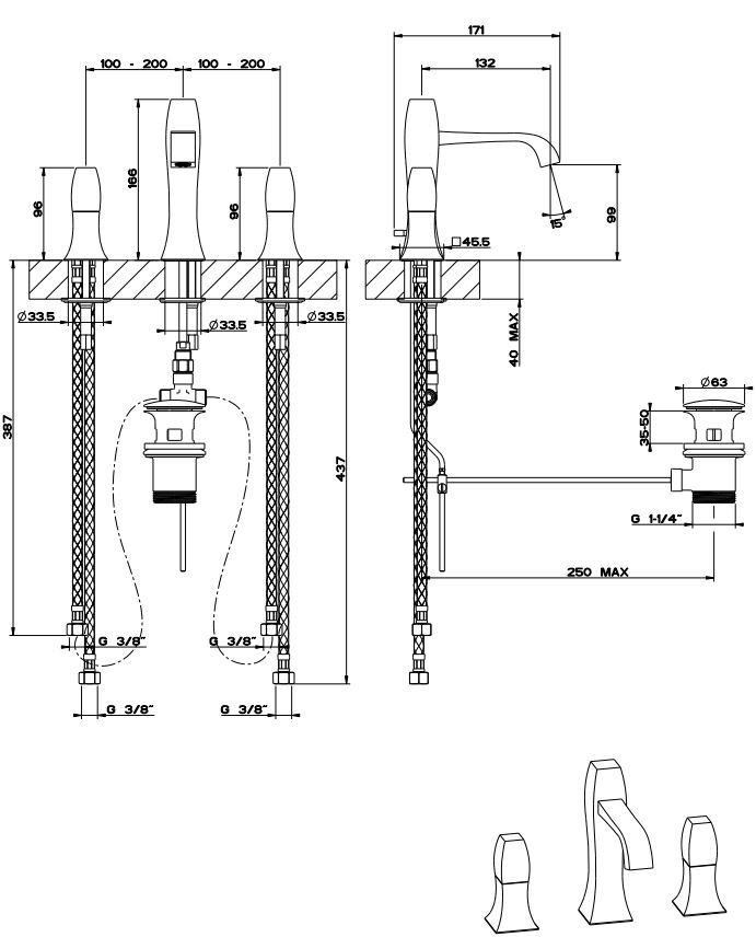 Gessi Mimi смеситель для раковины 31401 схема 3