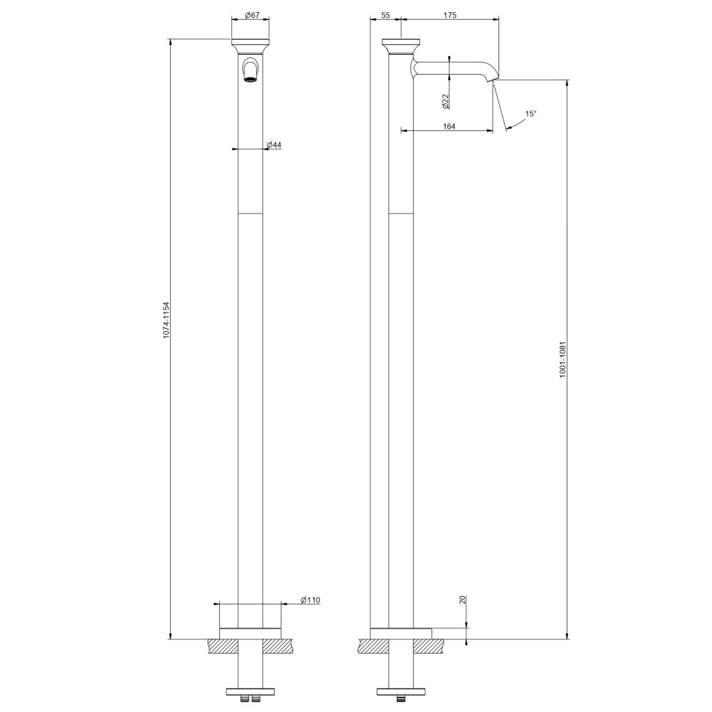 Напольный смеситель Gessi Origini 66095 схема 2