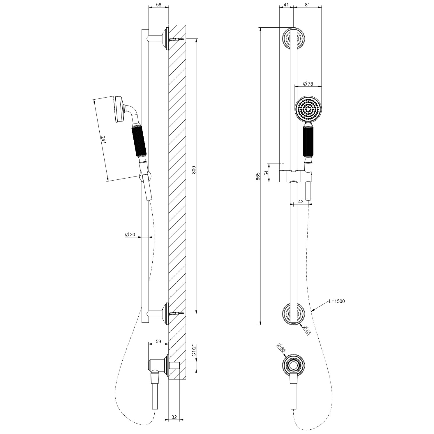 Комплект душевой Gessi Venti20 65141 схема 2