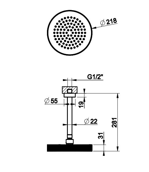 Тропический душ Gessi Anello 63452 21,8х21,8 схема 2