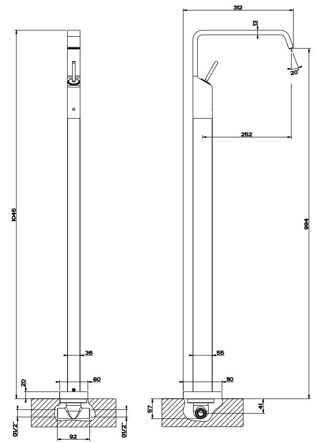 Смеситель Gessi Rettangolo XL для раковины 26104 схема 3