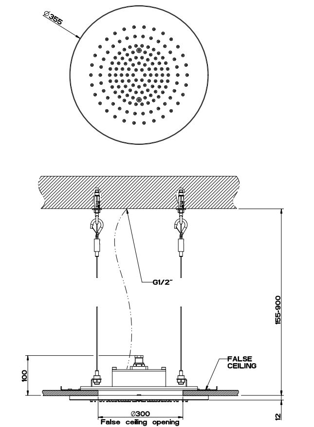 Тропический душ Gessi Inciso Wellnes 35 см 57803+57018 схема 2