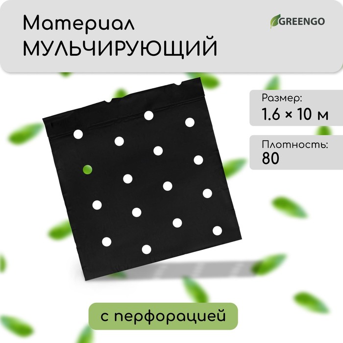 Материал мульчирующий, с перфорацией, 10 ? 1,6 м, плотность 80 г/м?, спанбонд с УФ-стабилизатором, чёрный, Greengo, Эконом 30%