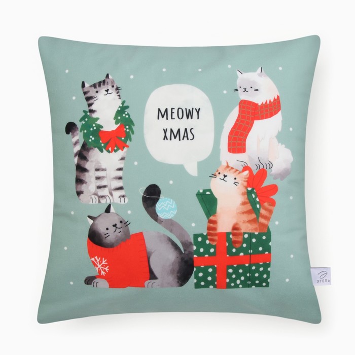 Чехол на подушку Этель "Meow X-mas" 40*40 см, 100 п/э, велюр