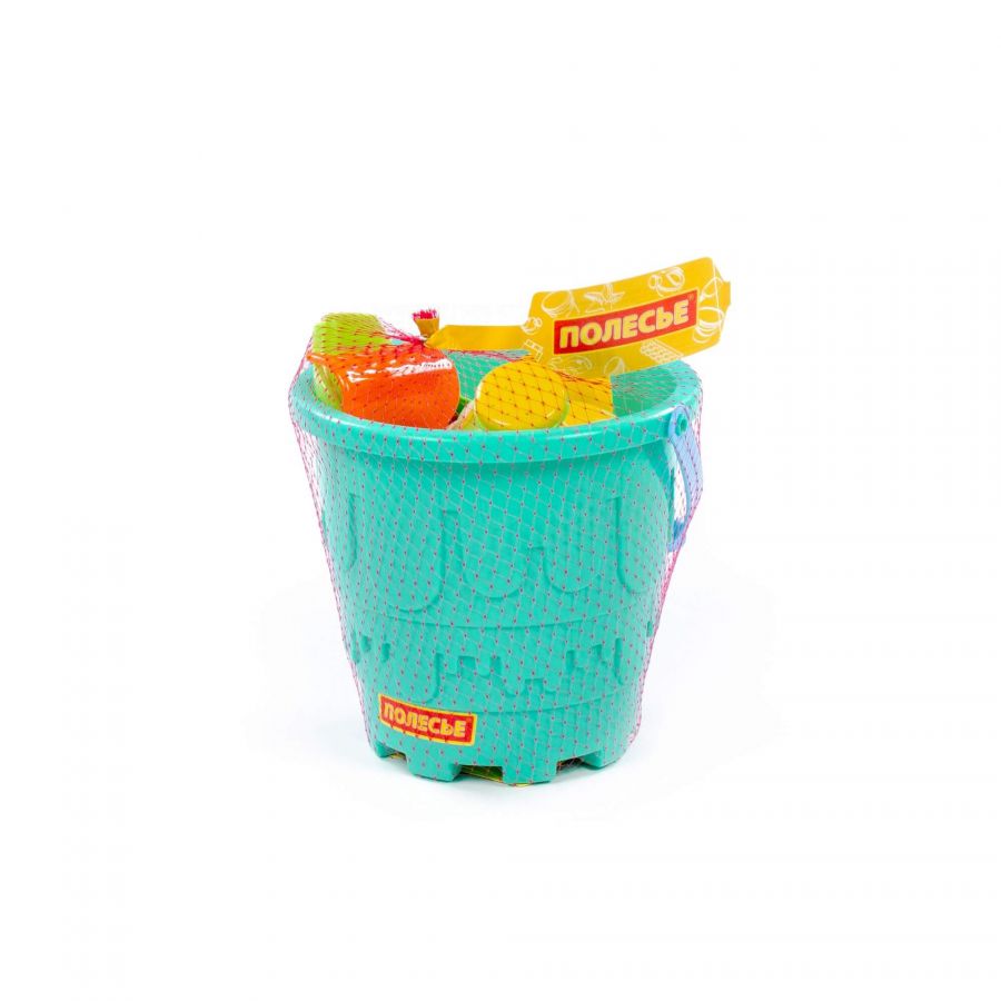 Набор №530: ведро-замок большое, совок №2, грабельки №2, формочки (краб №2 + морской конёк + ракушка №2 + черепаха), лейка малая №3