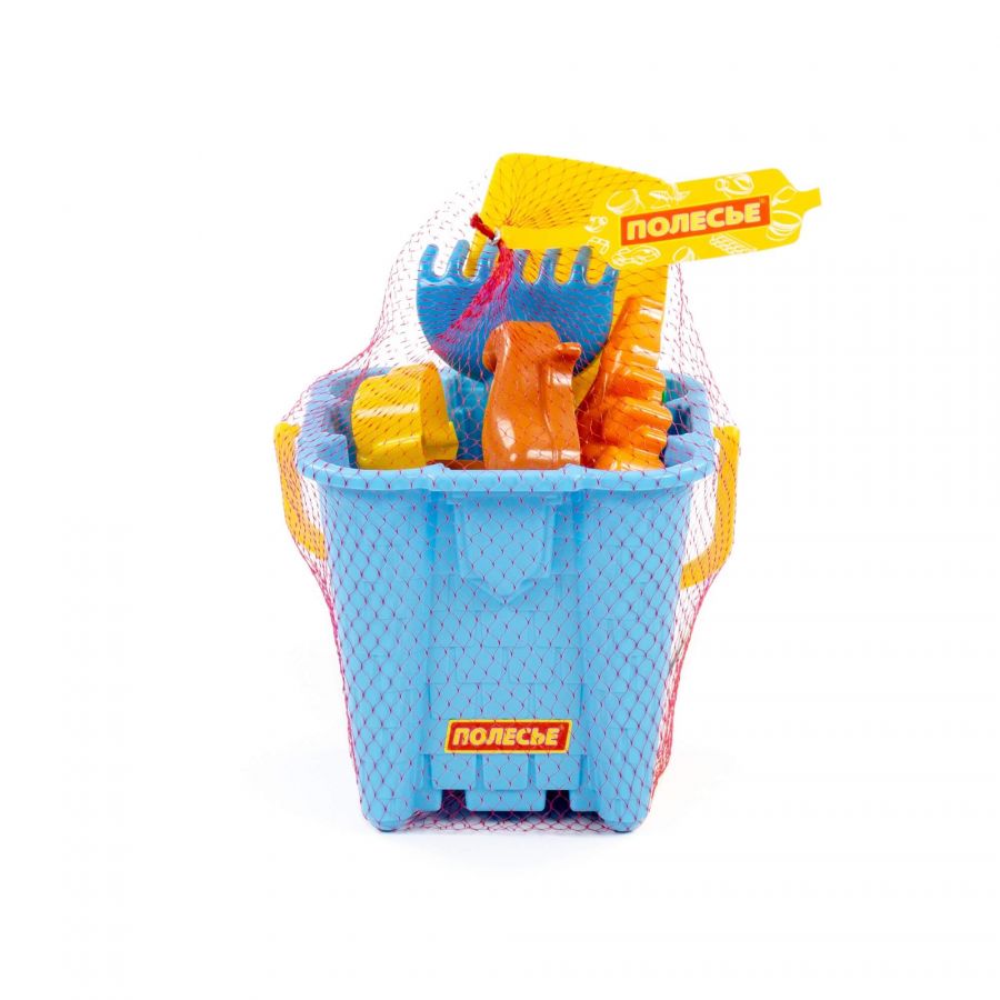 Набор №551: ведро-замок большое №2, лопатка №5, грабельки №5, формочки (тигр + мамонт + динозавр №1 + динозавр №2)