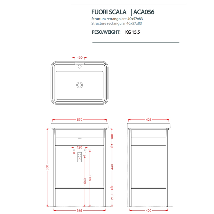 Консоль для раковины прямоугольная Artceram Fuori Scala ACA056 40x57 схема 4