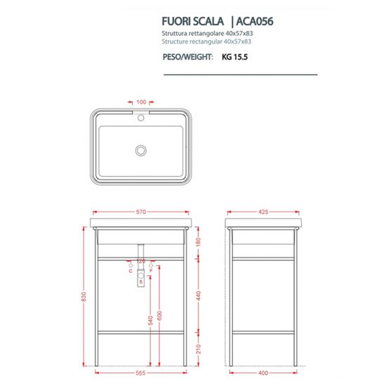 Консоль для раковины прямоугольная Artceram Fuori Scala ACA056 40x57 ФОТО