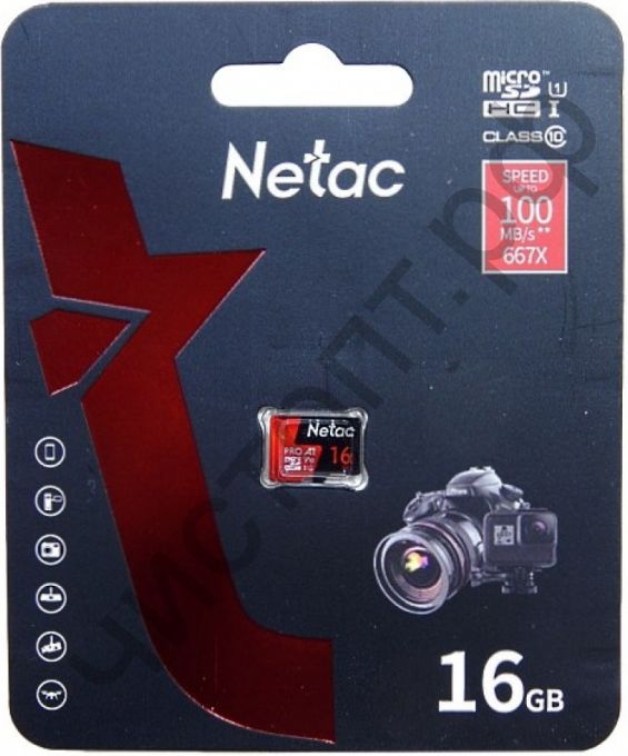 Карта памяти micro SDHC 16GB Netac P500  Extreme Pro  Class 10 UHS-I A1 V10 (100 Mb/s) без адаптера  BL-1