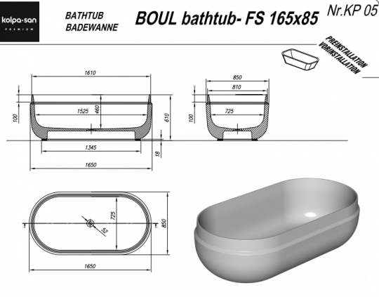 Отдельностоящая ванна из искусственного камня Kolpa San Boul FS (Боул ФС) 165х85 ФОТО