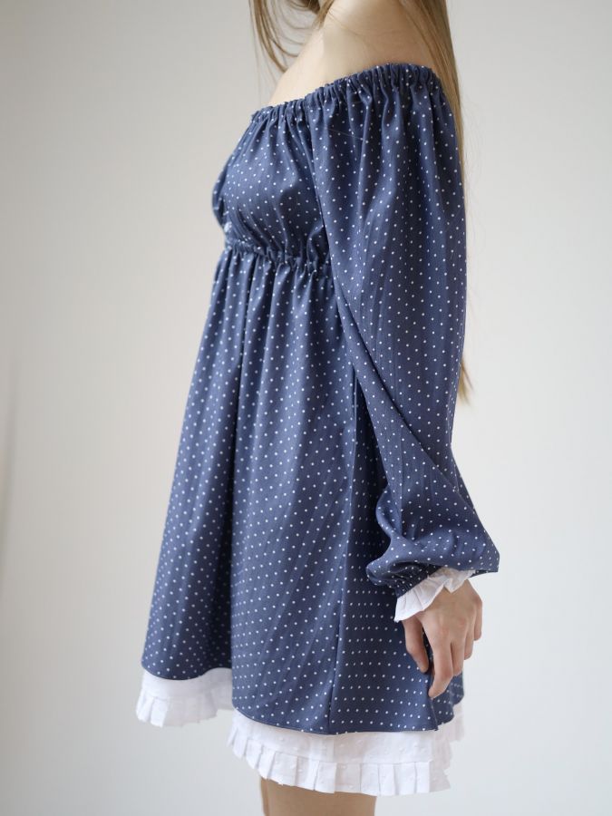 Платье Babydoll джинс в горошек