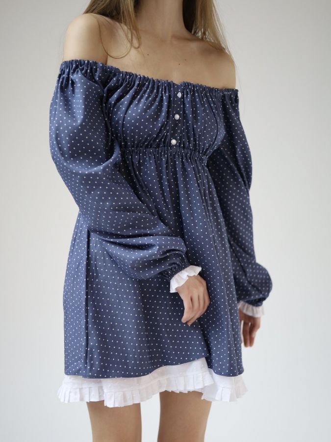 Платье Babydoll джинс в горошек