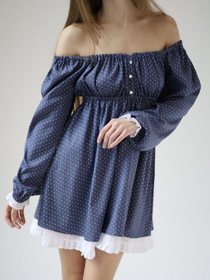 Платье Babydoll джинс в горошек