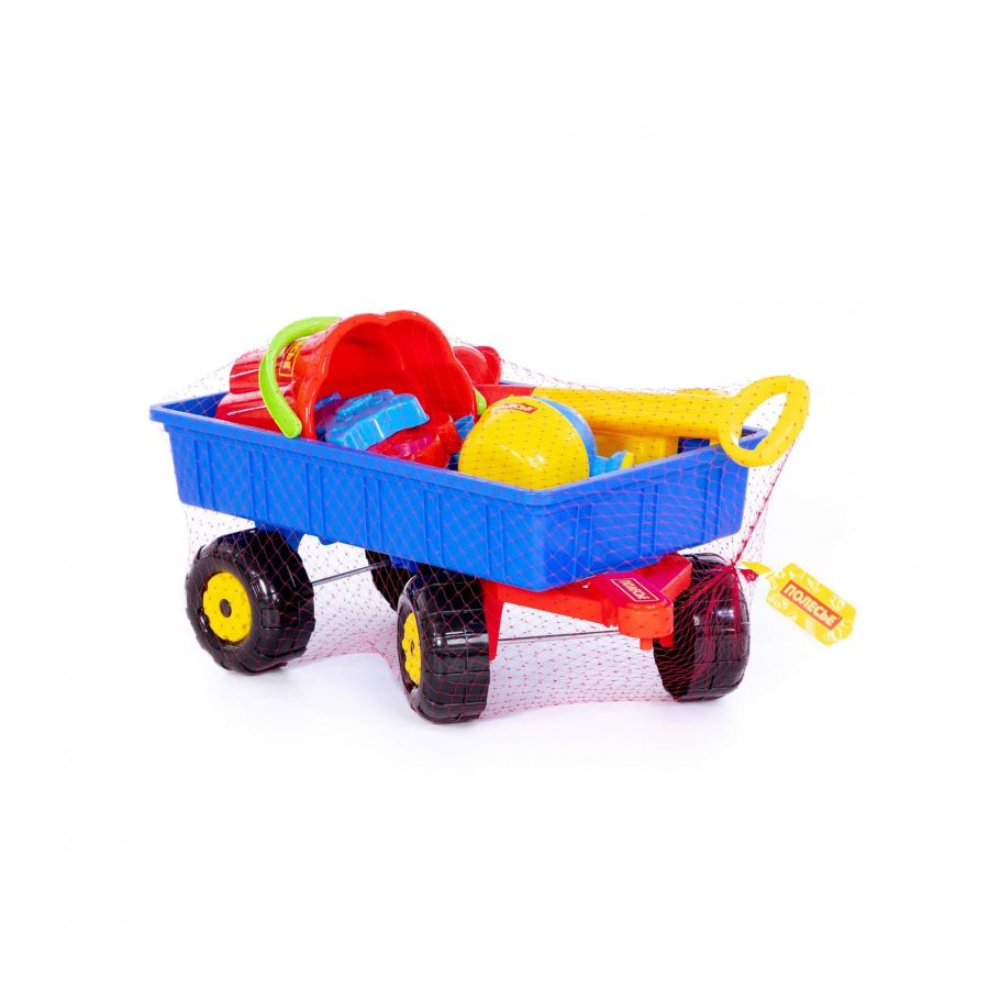 Набор №382: тележка "Дачная", ведро-цветок большое, ситечко-цветок большое, лопата большая №2, формочки 4 шт, лейка малая №4