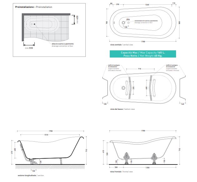 Отдельностоящая ванна Flaminia Evergreen 170 EG171 ФОТО