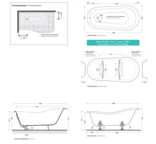 Отдельностоящая ванна Flaminia Evergreen 170 EG171 схема 3