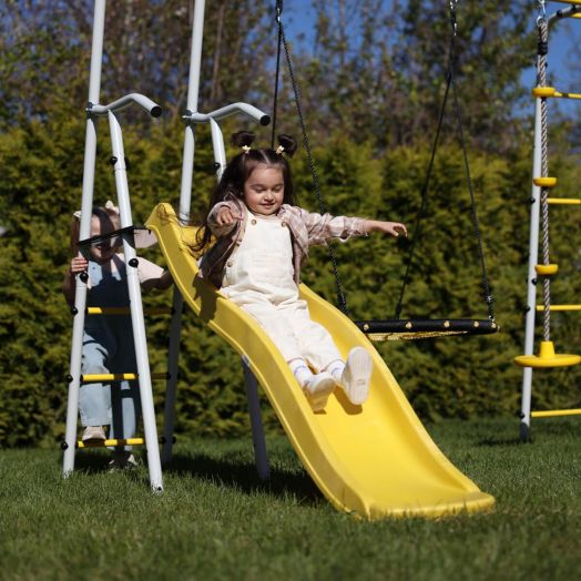 Дополнительный комплект с горкой к дачному комплексу  *только для высоты балки качелей 2050 мм. (качели гнездо) (желтый/серый)