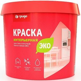Краска Влагостойкая Грида Эко 14кг Интерьерная, Белая, Матовая.