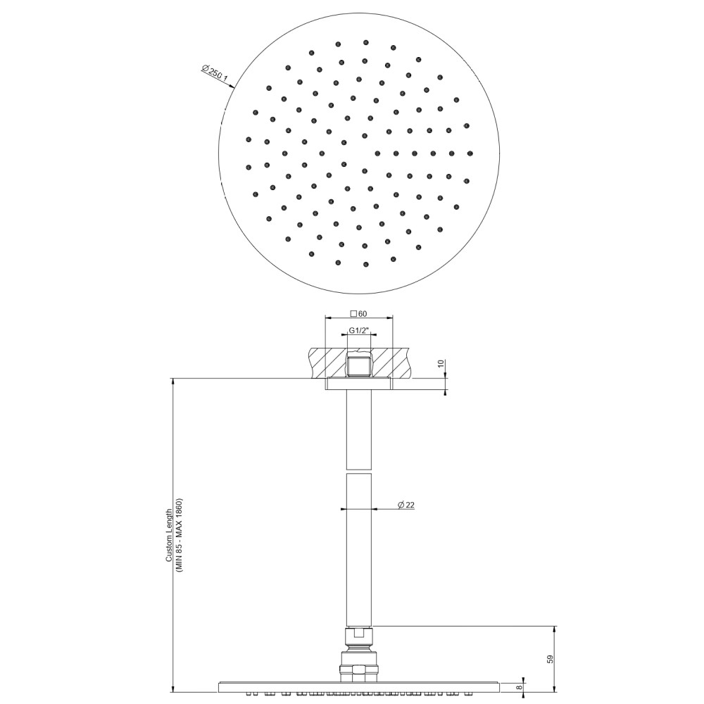 Тропический душ Gessi Minimalistic Shower потолочный 59150 схема 2