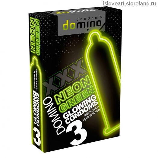 ПРЕЗЕРВАТИВЫ DOMINO NEON GREEN светящиеся 3штуки