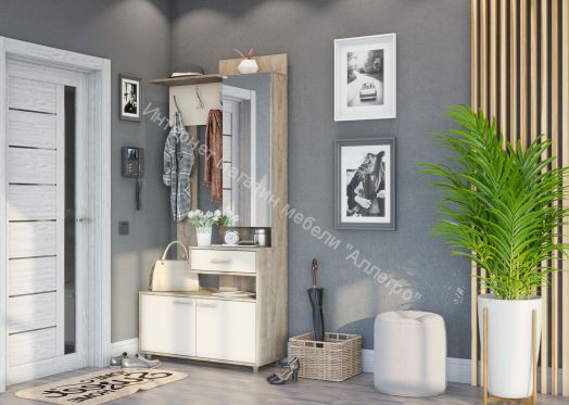 Вешалка с зеркалом "Граф" (правое исполнение) Перламутр/Дуб баррик