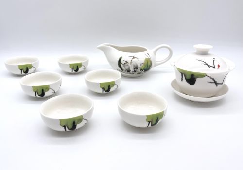 Набор для чайной церемонии"Баутон лотоса"Гайвань 100 мл+ Чахай 130 мл(чаша справедливости) + 6 пиал  по 25 мл