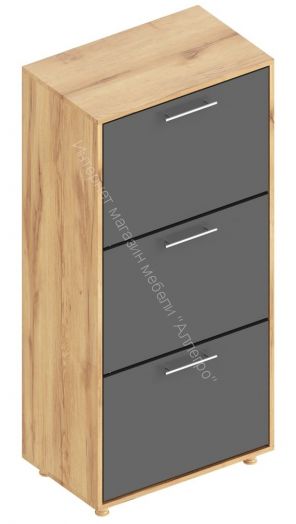 Обувница "Граф" 3-х створчатая Тёмно серый/Дуб золотистый