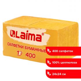 Салфетки бумажные 400 шт., 24×24 см, «Big Pack», жёлтые, 100% целлюлоза, LAIMA, 114726