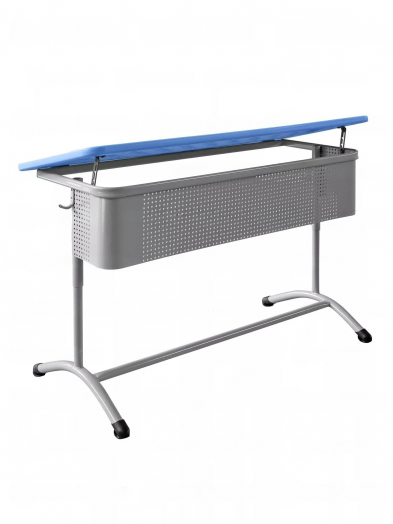 Стол ученический регулируемый двухместный с наклонной столешницей (Антивандальный Серый пластик)