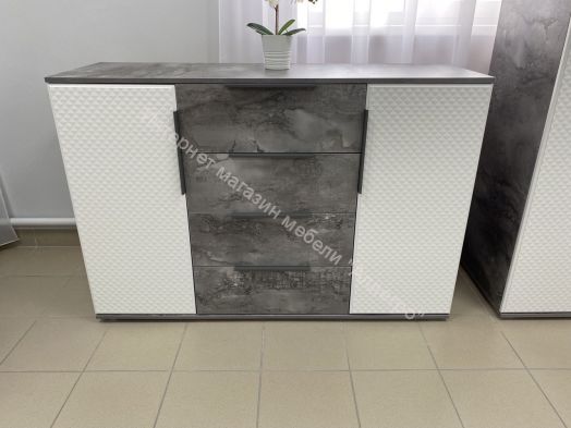 Комод 2 ств. с 4 ящиками "Лео 2" Софт Айс (белый)/Айрон рок