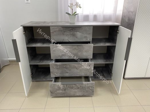 Комод 2 ств. с 4 ящиками "Лео 2" Софт Айс (белый)/Айрон рок